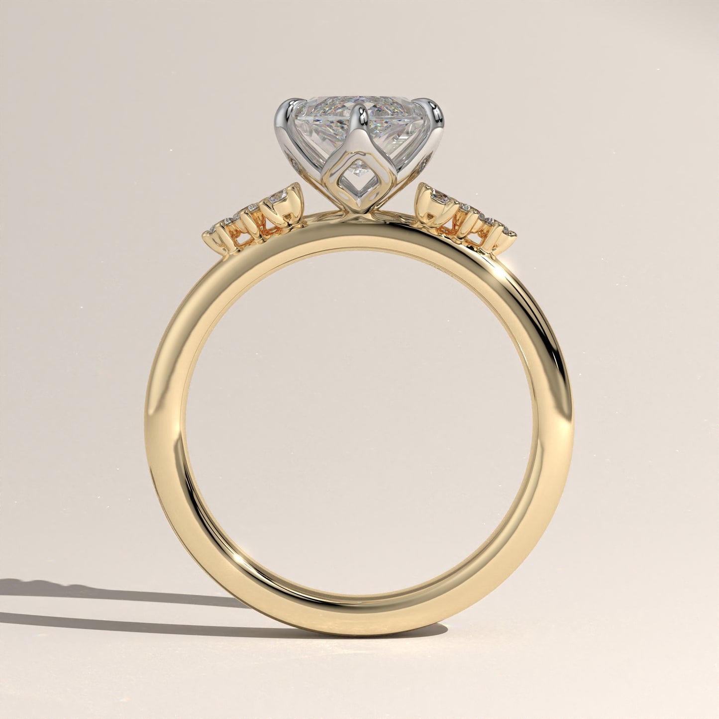 The Oval Claw Solitaire with Clustered Round Shoulder Stones Engagement Ring