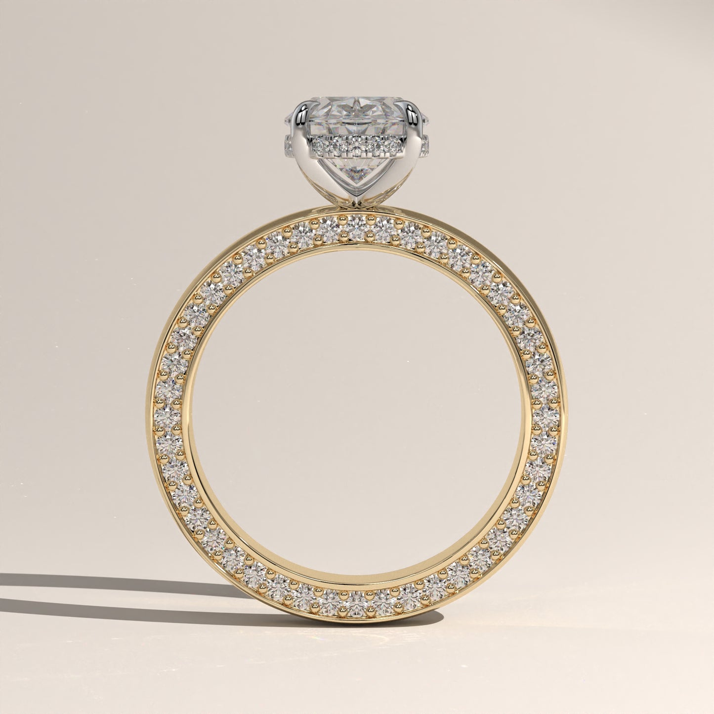 The Solitaire Cigar Pavé Band Oval Engagement Ring