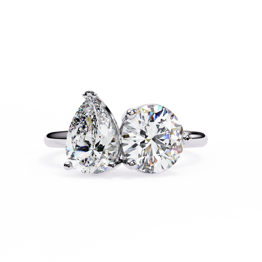 Toi et Moi Ring with Pear and Round Diamonds – 2 Stone Engagement Ring in 14K Gold