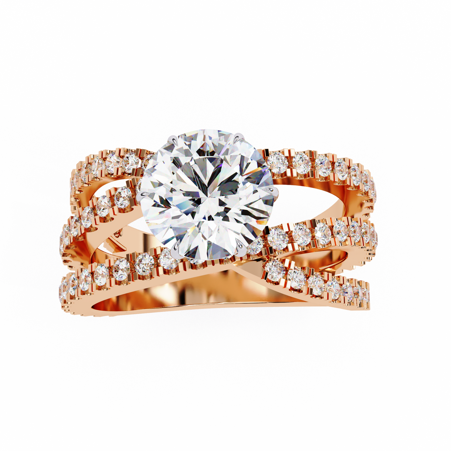 Brilliant Round Cut Diamond Ring with Double Pave Band