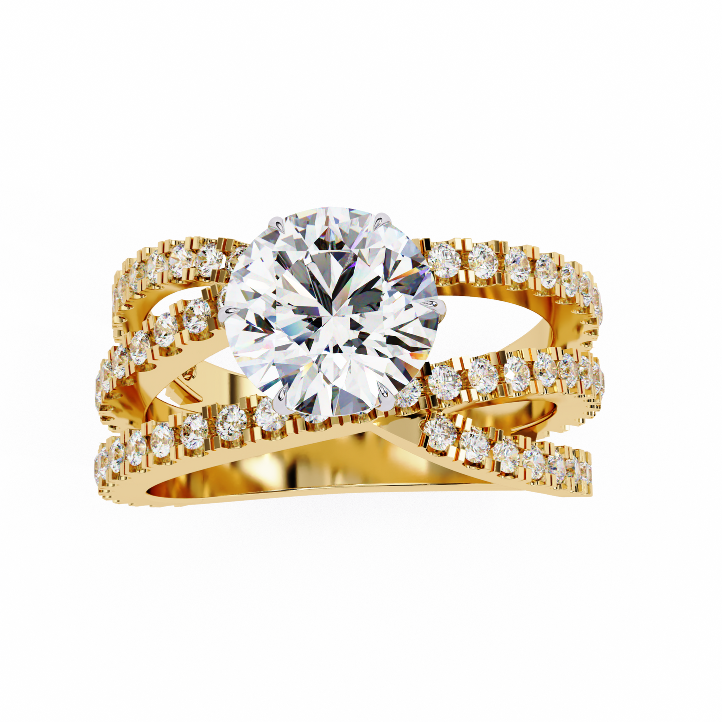 Brilliant Round Cut Diamond Ring with Double Pave Band