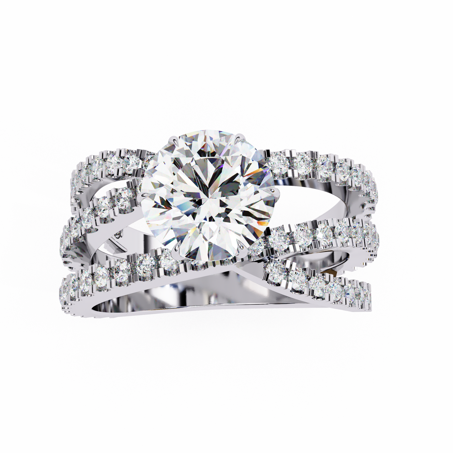 Brilliant Round Cut Diamond Ring with Double Pave Band