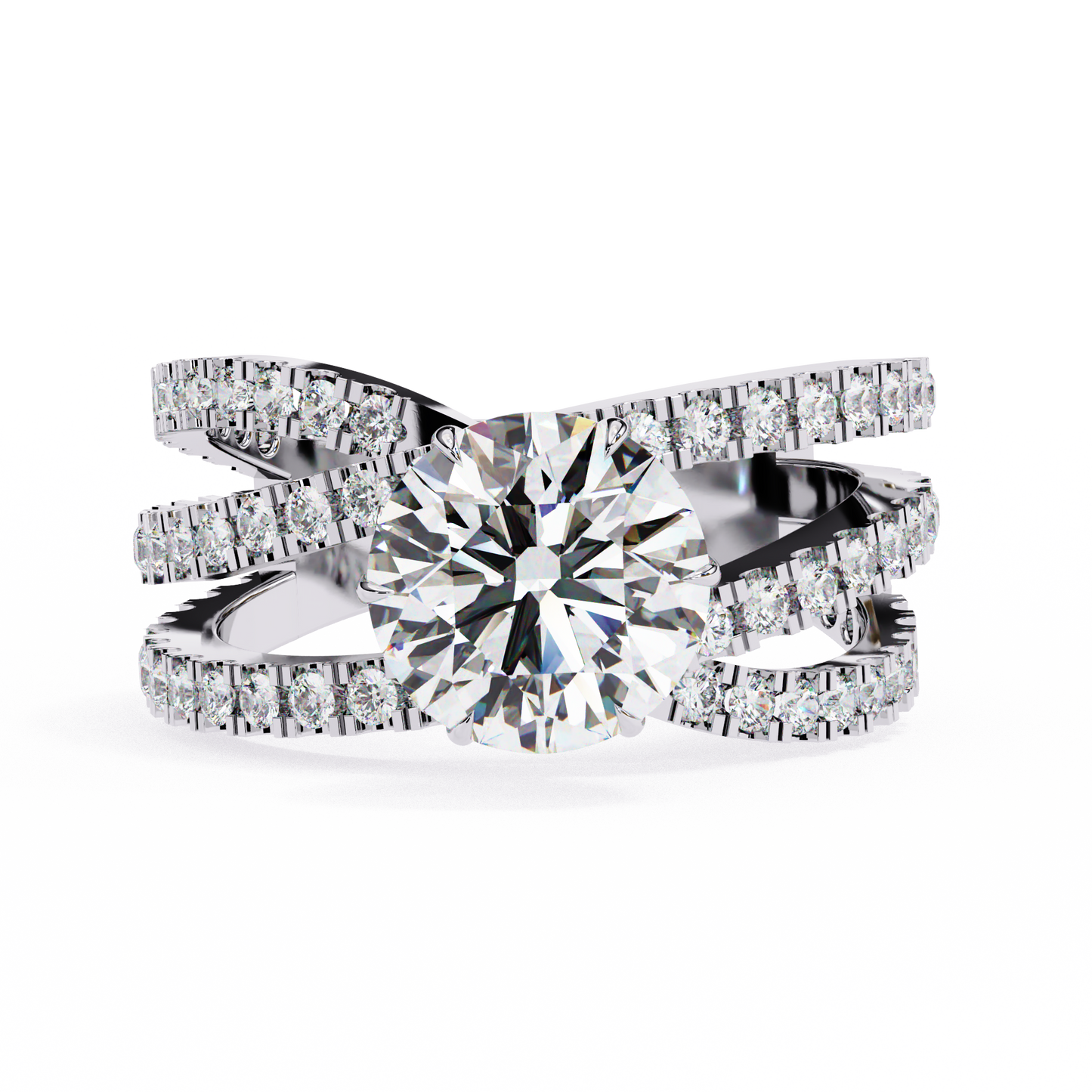 Brilliant Round Cut Diamond Ring with Double Pave Band