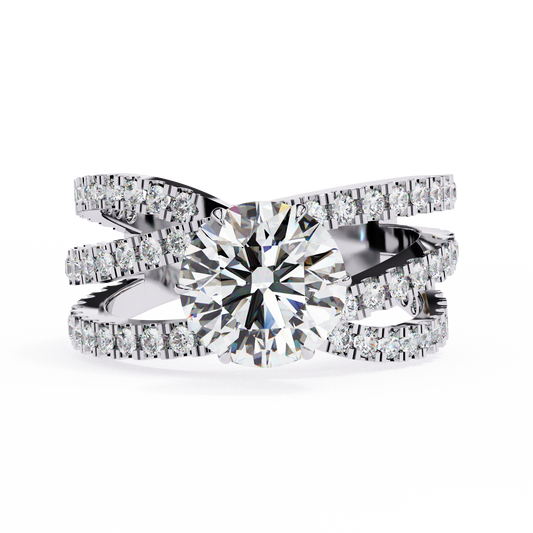 Brilliant Round Cut Diamond Ring with Double Pave Band