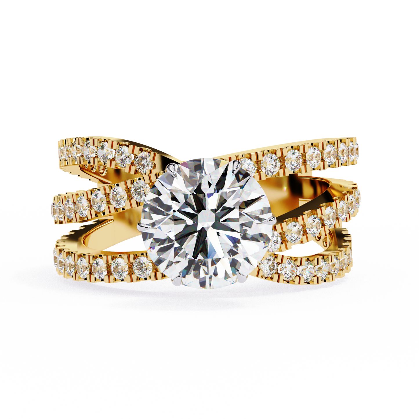 Brilliant Round Cut Diamond Ring with Double Pave Band