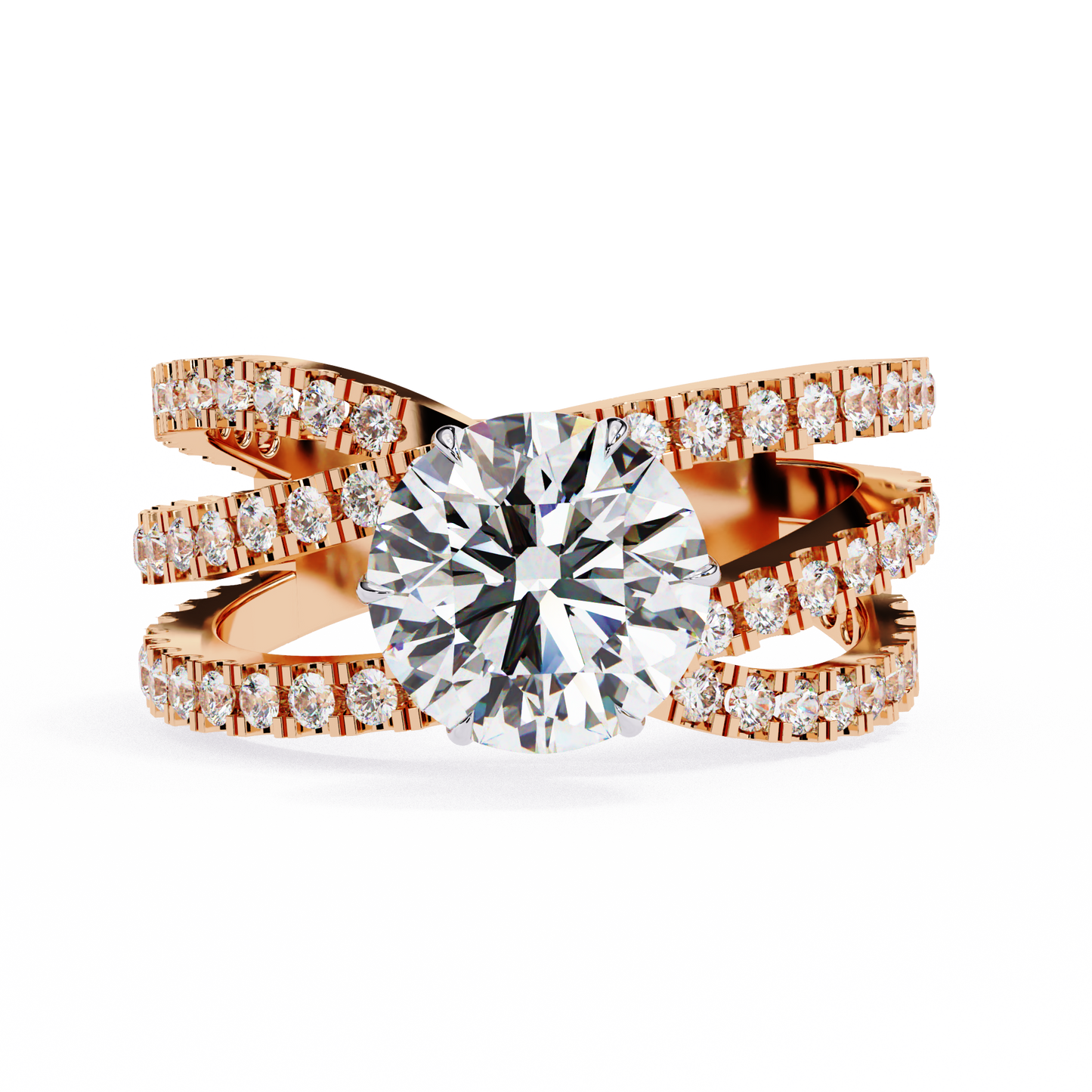 Brilliant Round Cut Diamond Ring with Double Pave Band