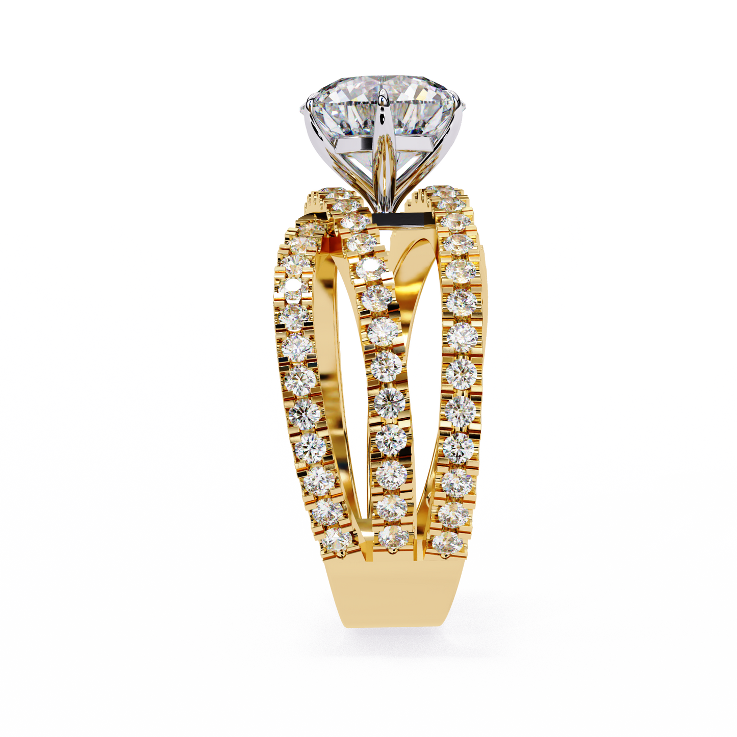 Brilliant Round Cut Diamond Ring with Double Pave Band