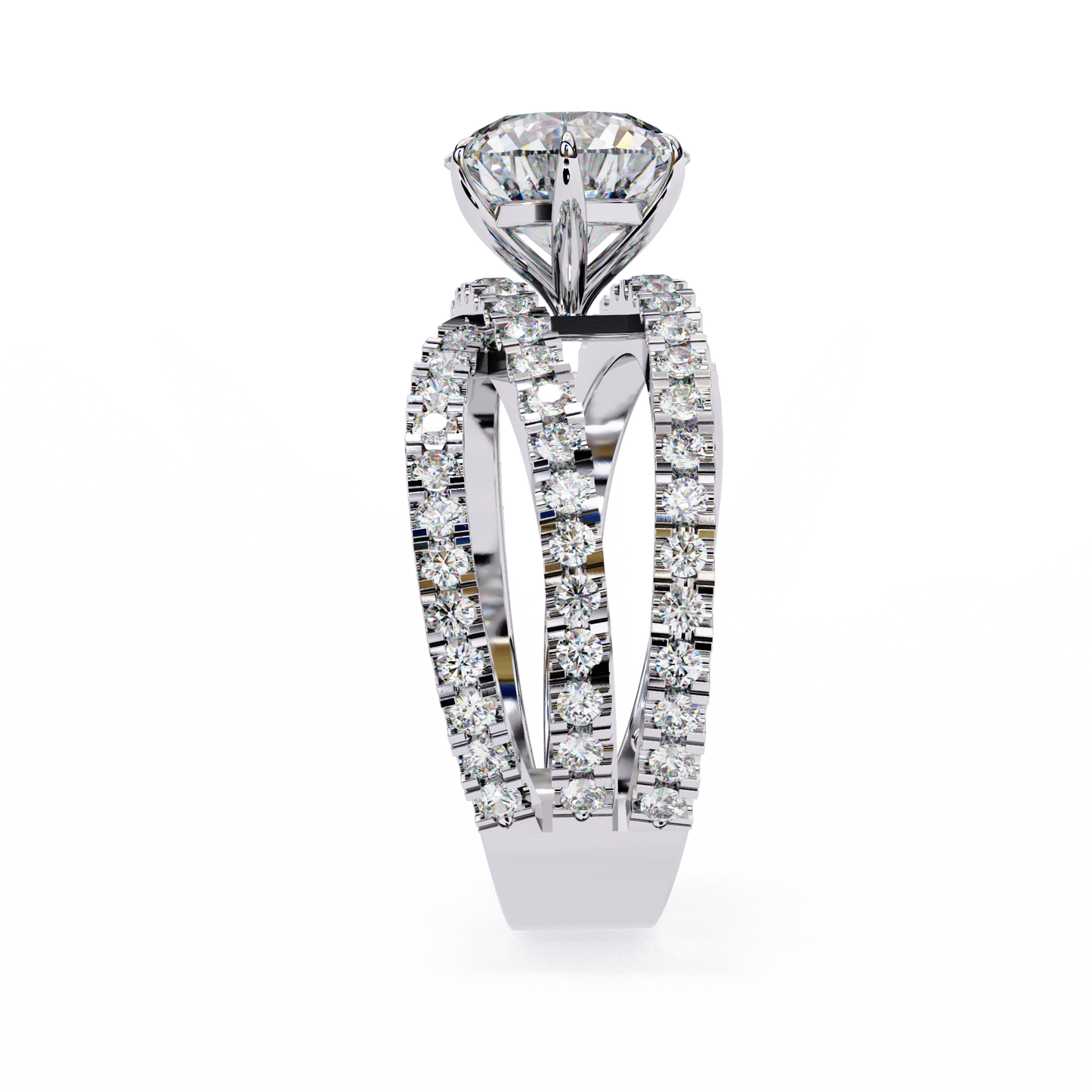 Brilliant Round Cut Diamond Ring with Double Pave Band