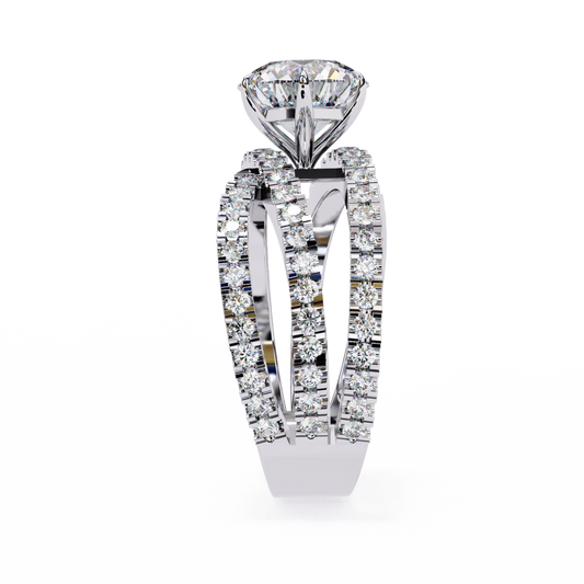 Brilliant Round Cut Diamond Ring with Double Pave Band