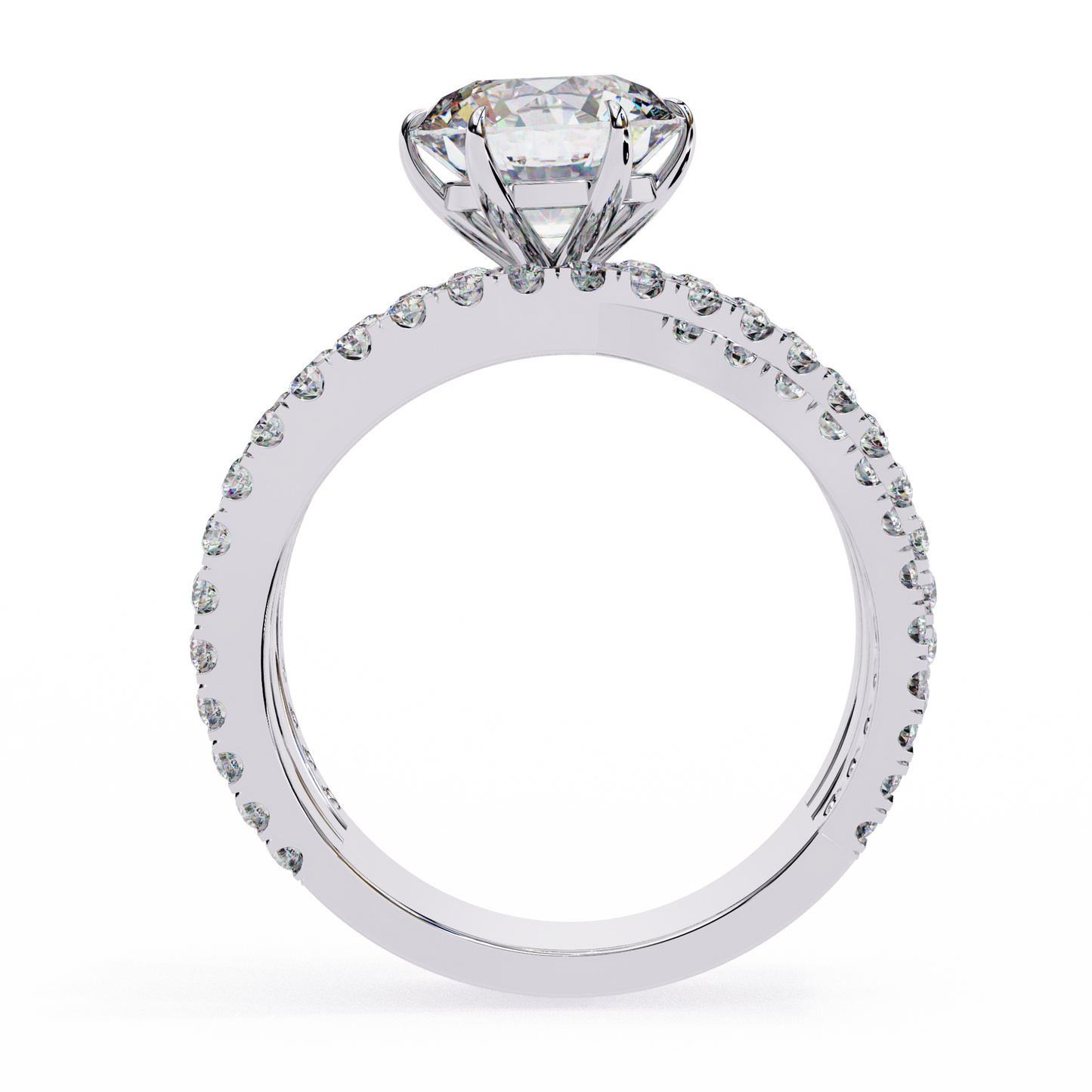 Brilliant Round Cut Diamond Ring with Double Pave Band