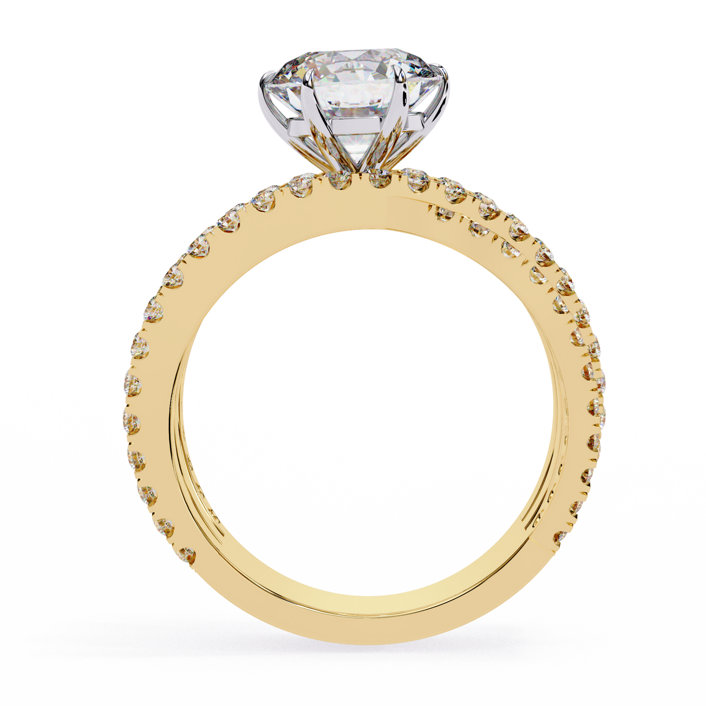 Brilliant Round Cut Diamond Ring with Double Pave Band