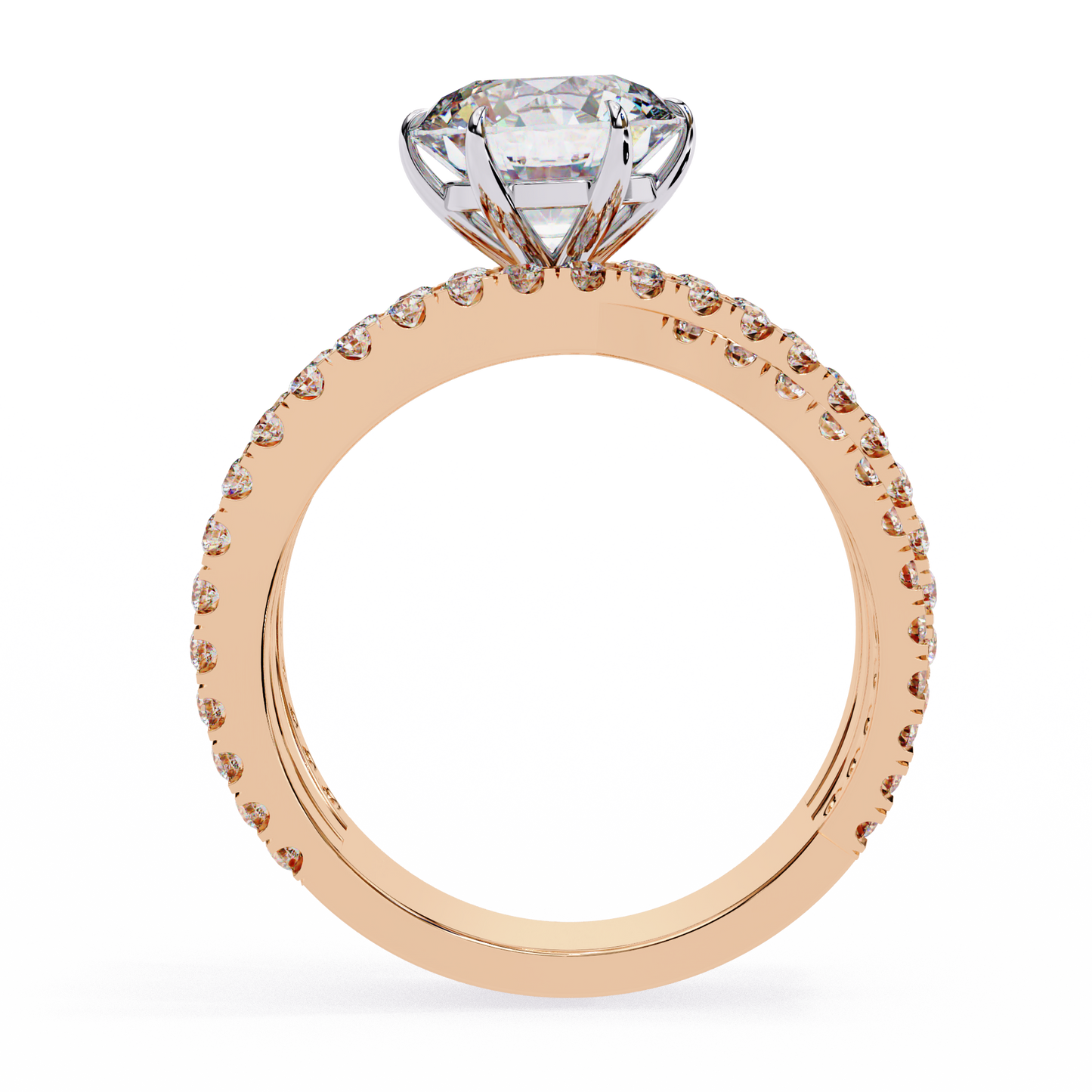 Brilliant Round Cut Diamond Ring with Double Pave Band