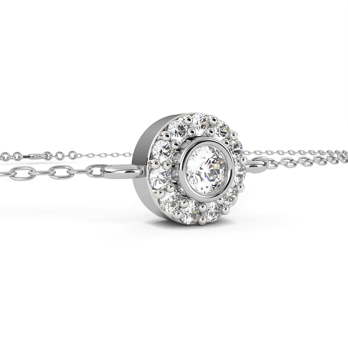 Classic Halo Round Diamond Chain Bracelet