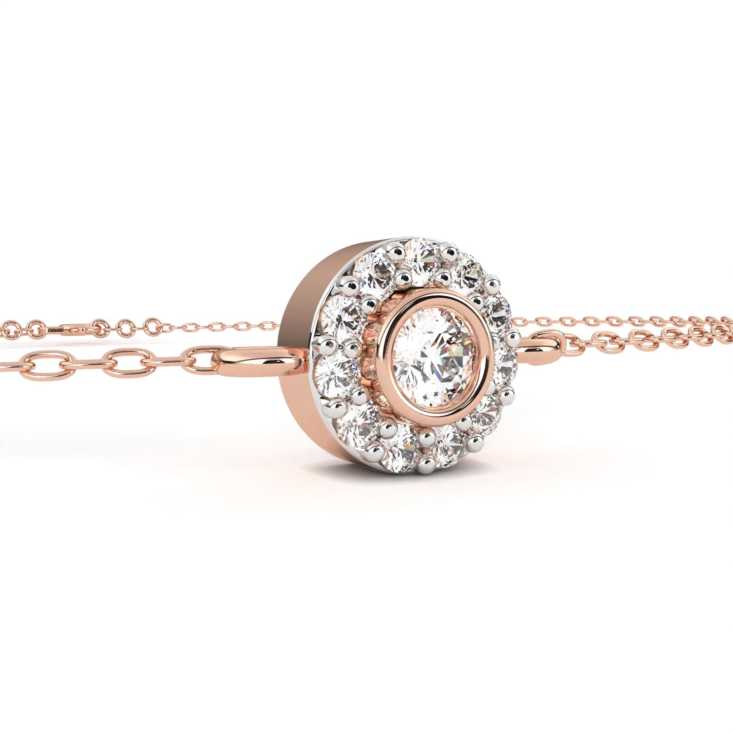 Classic Halo Round Diamond Chain Bracelet