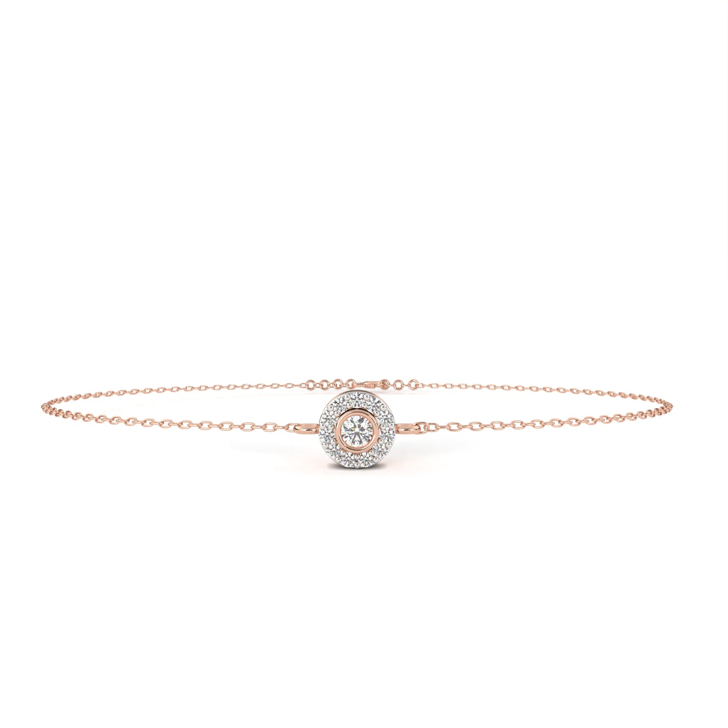 Classic Halo Round Diamond Chain Bracelet
