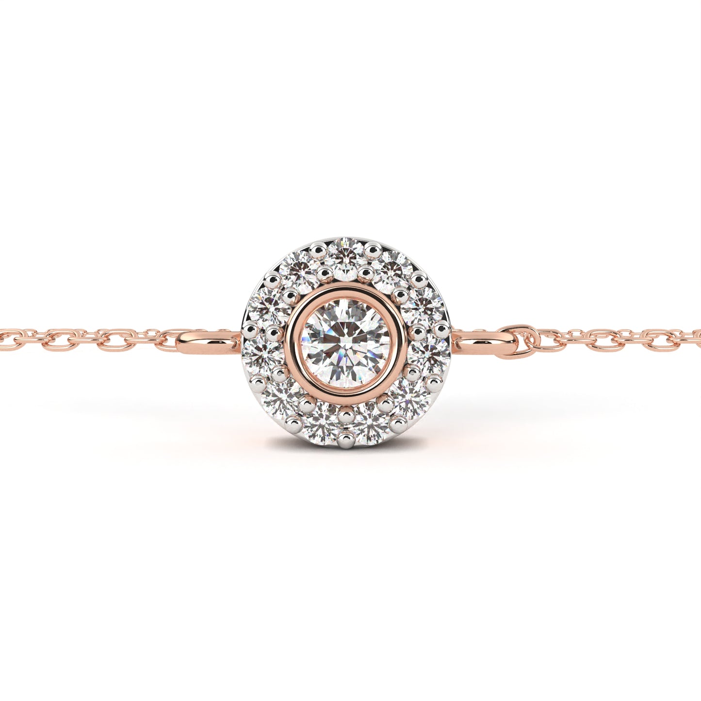 Classic Halo Round Diamond Chain Bracelet