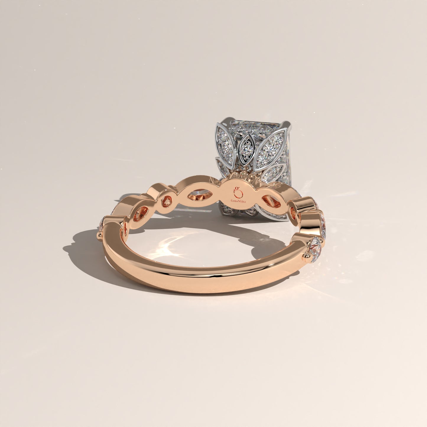The Petal Prong Floating Band Radiant Engagement Ring