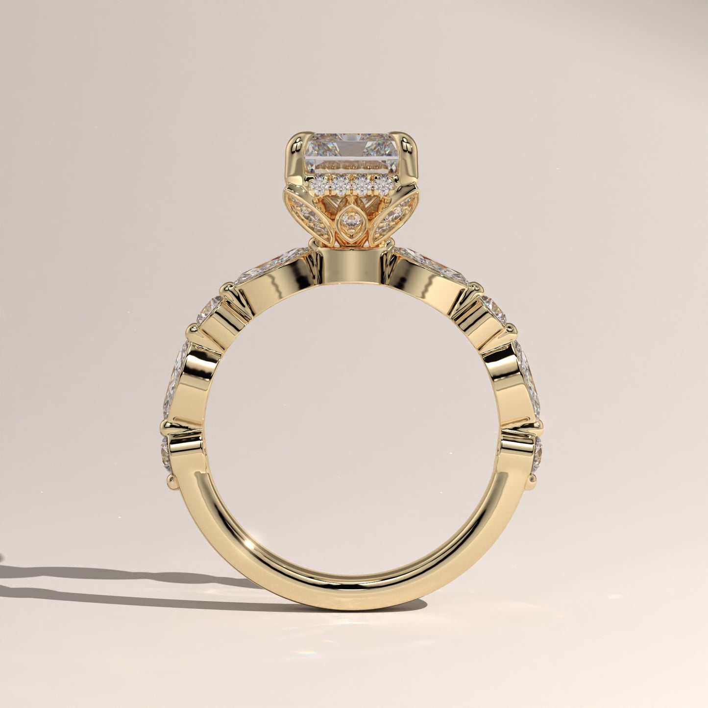 The Petal Prong Floating Band Radiant Engagement Ring