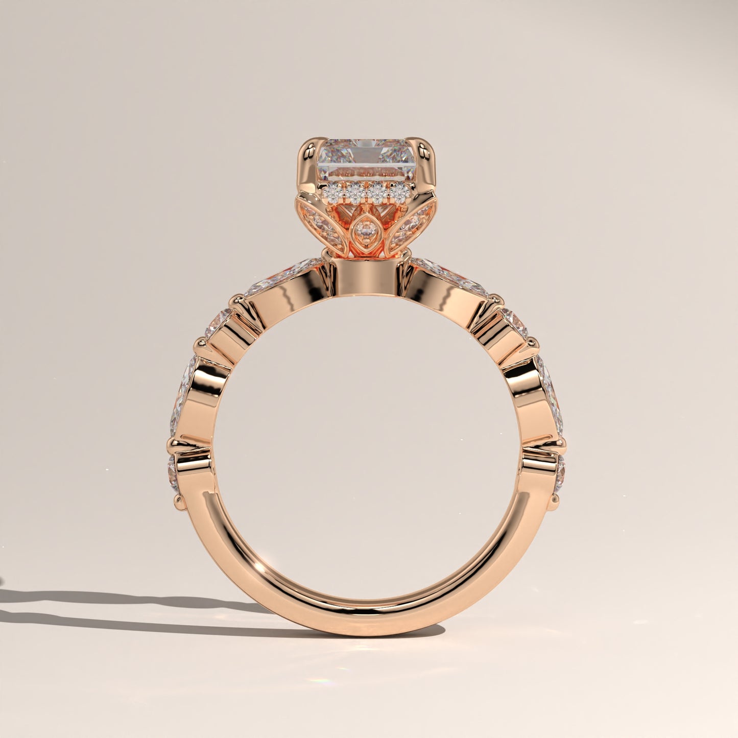 The Petal Prong Floating Band Radiant Engagement Ring