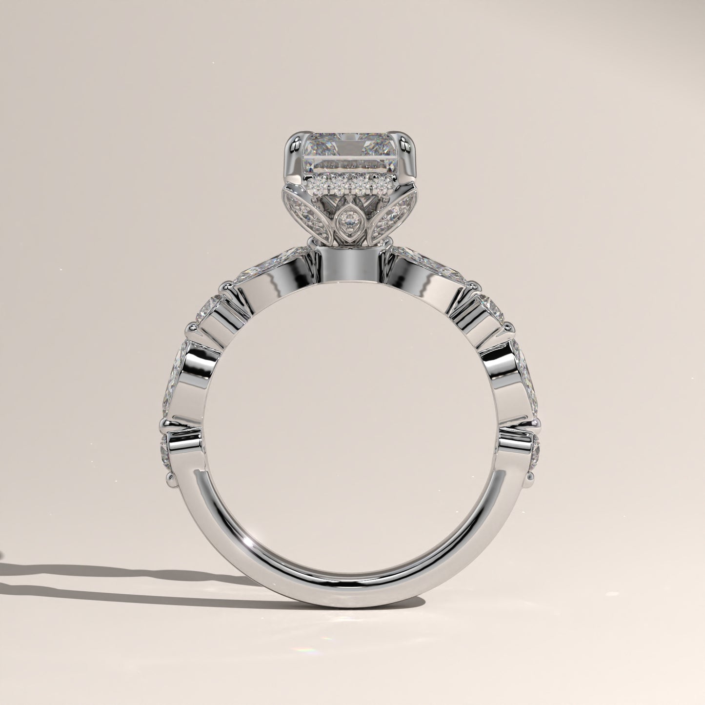 The Petal Prong Floating Band Radiant Engagement Ring