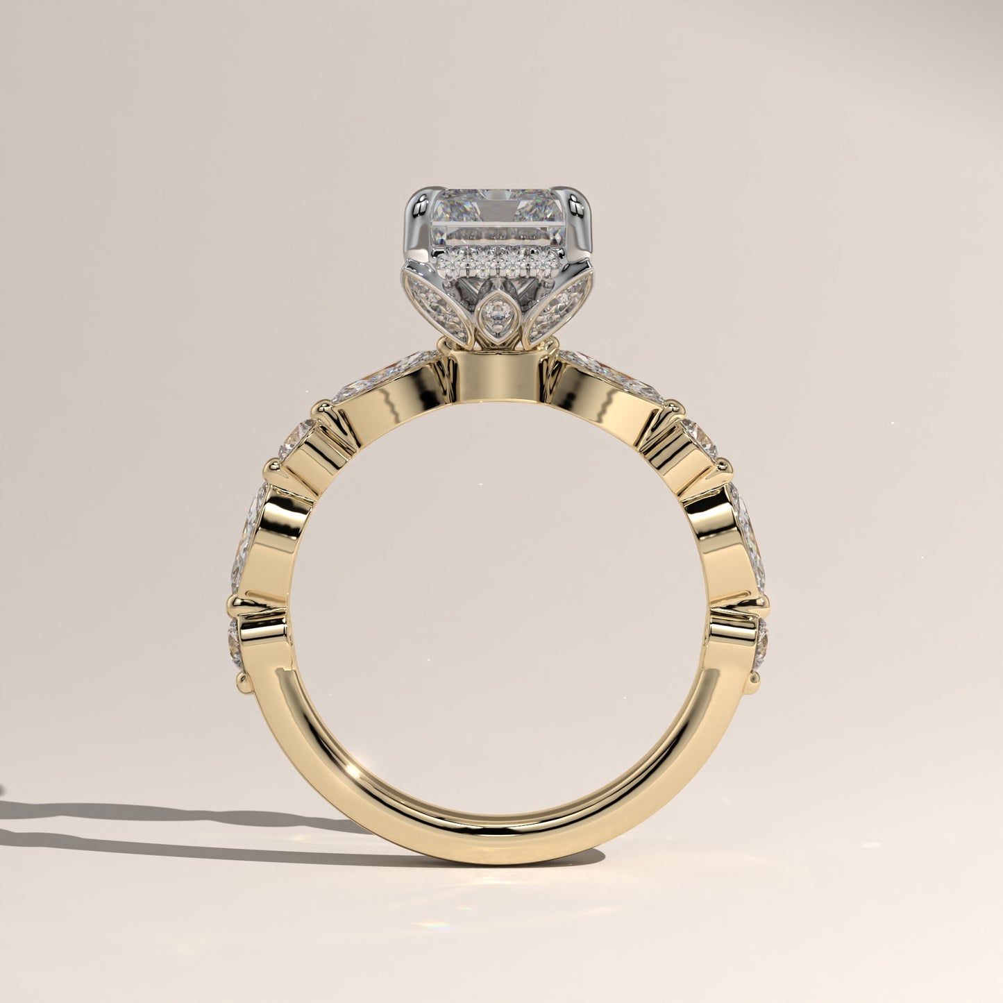 The Petal Prong Floating Band Radiant Engagement Ring