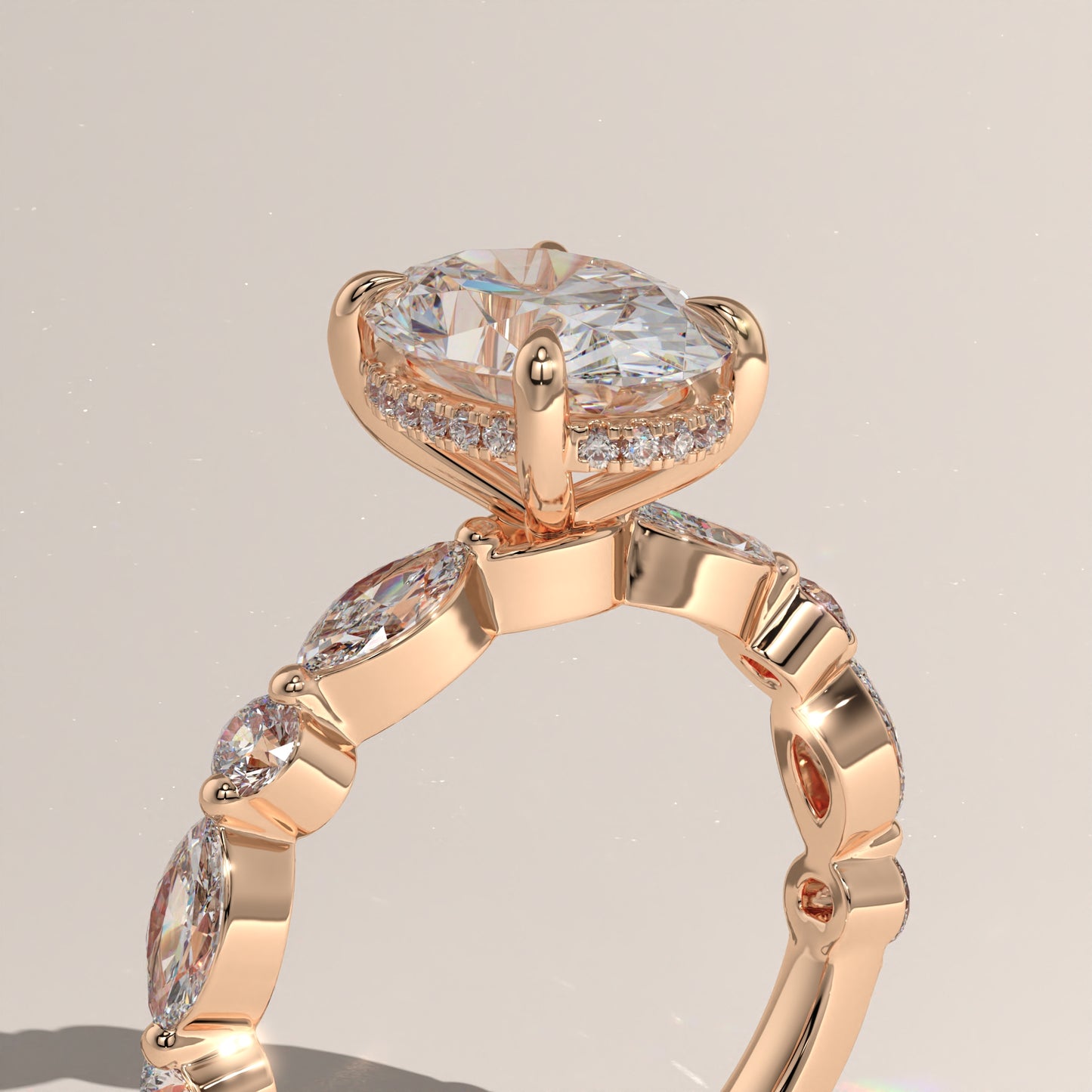 The Oval Cut Hidden Halo with Marquise & Round Diamond Band Engagement Ring