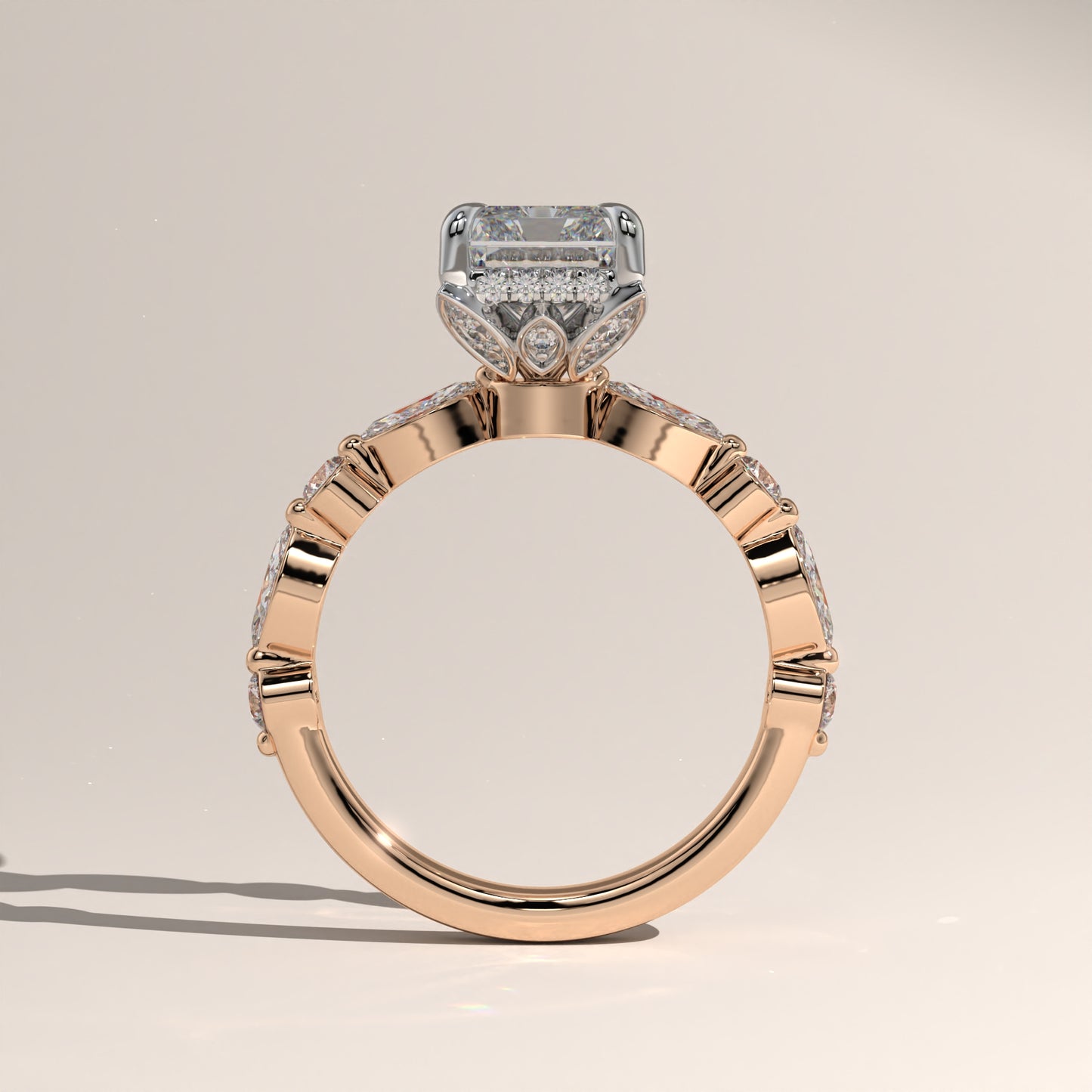 The Petal Prong Floating Band Radiant Engagement Ring