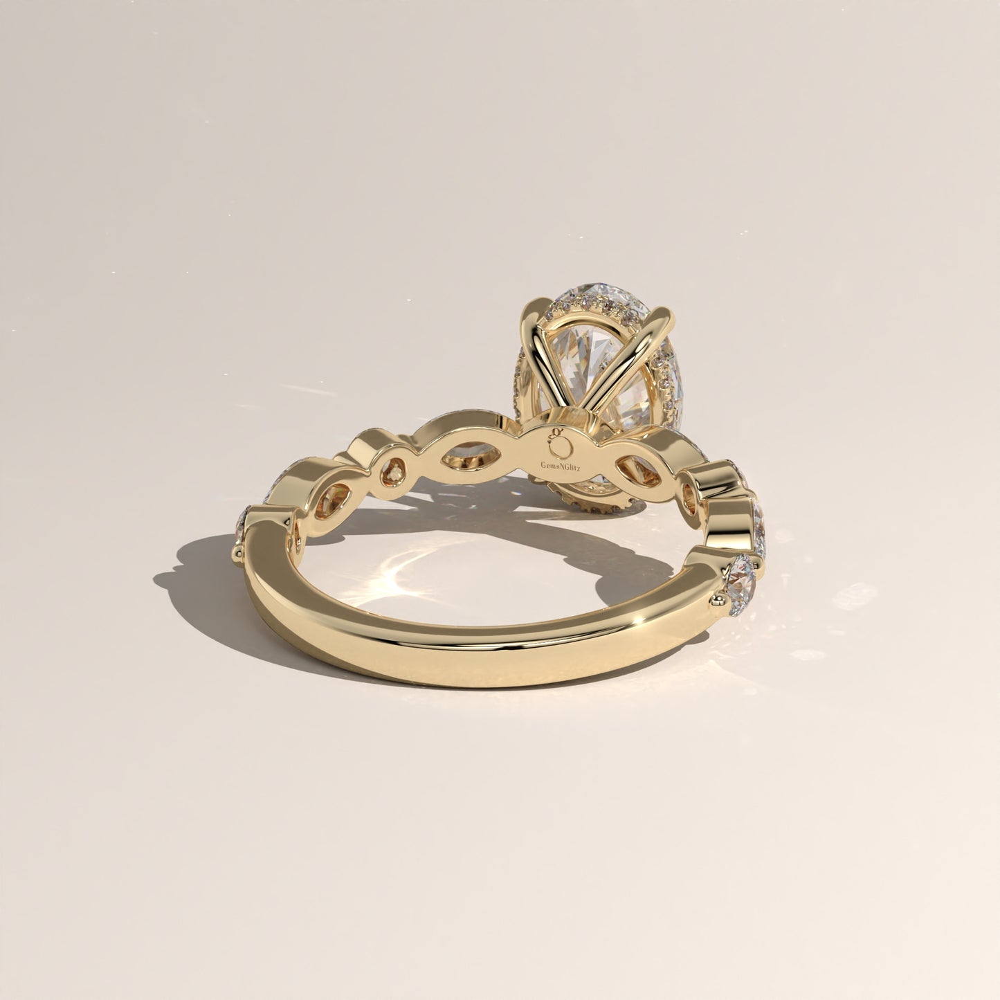 The Oval Cut Hidden Halo with Marquise & Round Diamond Band Engagement Ring