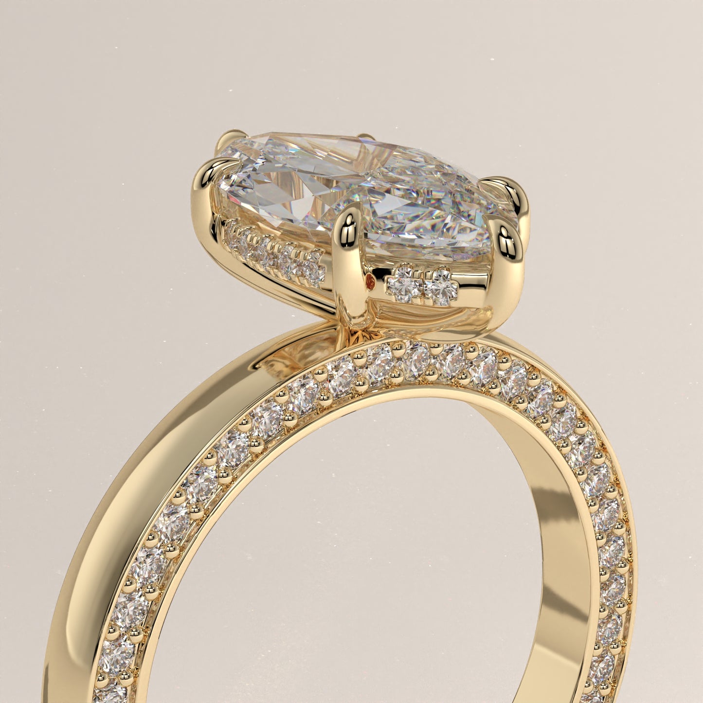 The Solitaire Cigar Pavé Band Marquise Engagement Ring