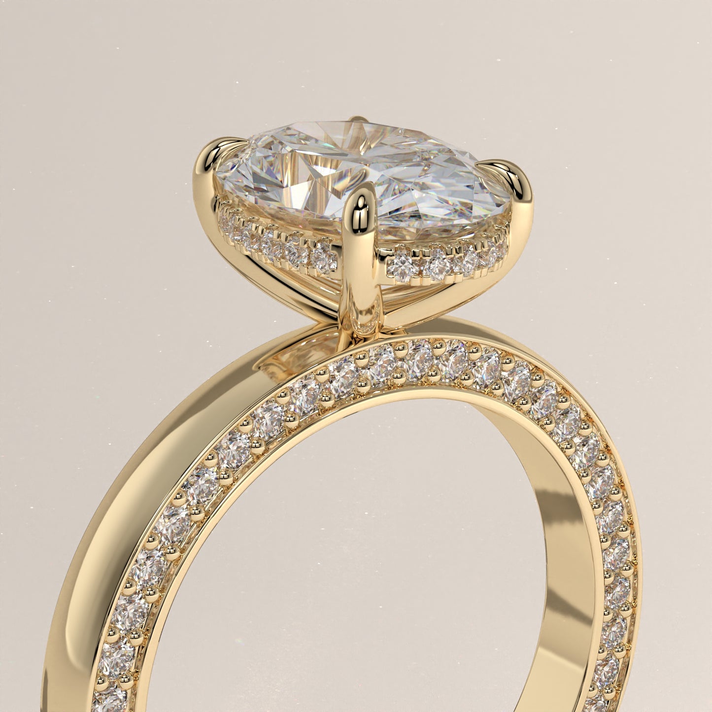 The Solitaire Cigar Pavé Band Oval Engagement Ring