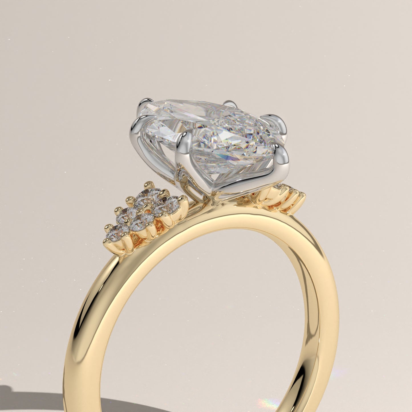 The Oval Claw Solitaire with Clustered Round Shoulder Stones Engagement Ring