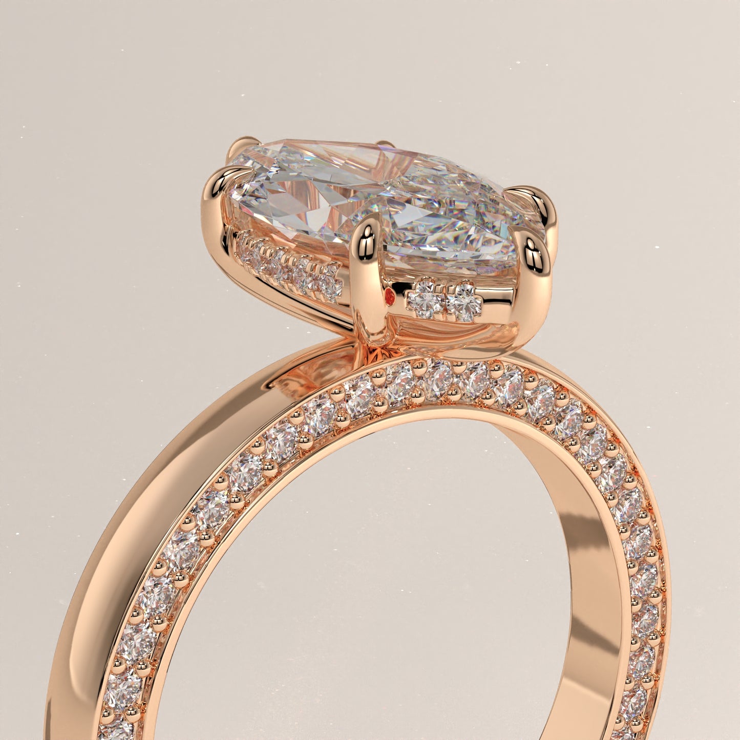 The Solitaire Cigar Pavé Band Marquise Engagement Ring