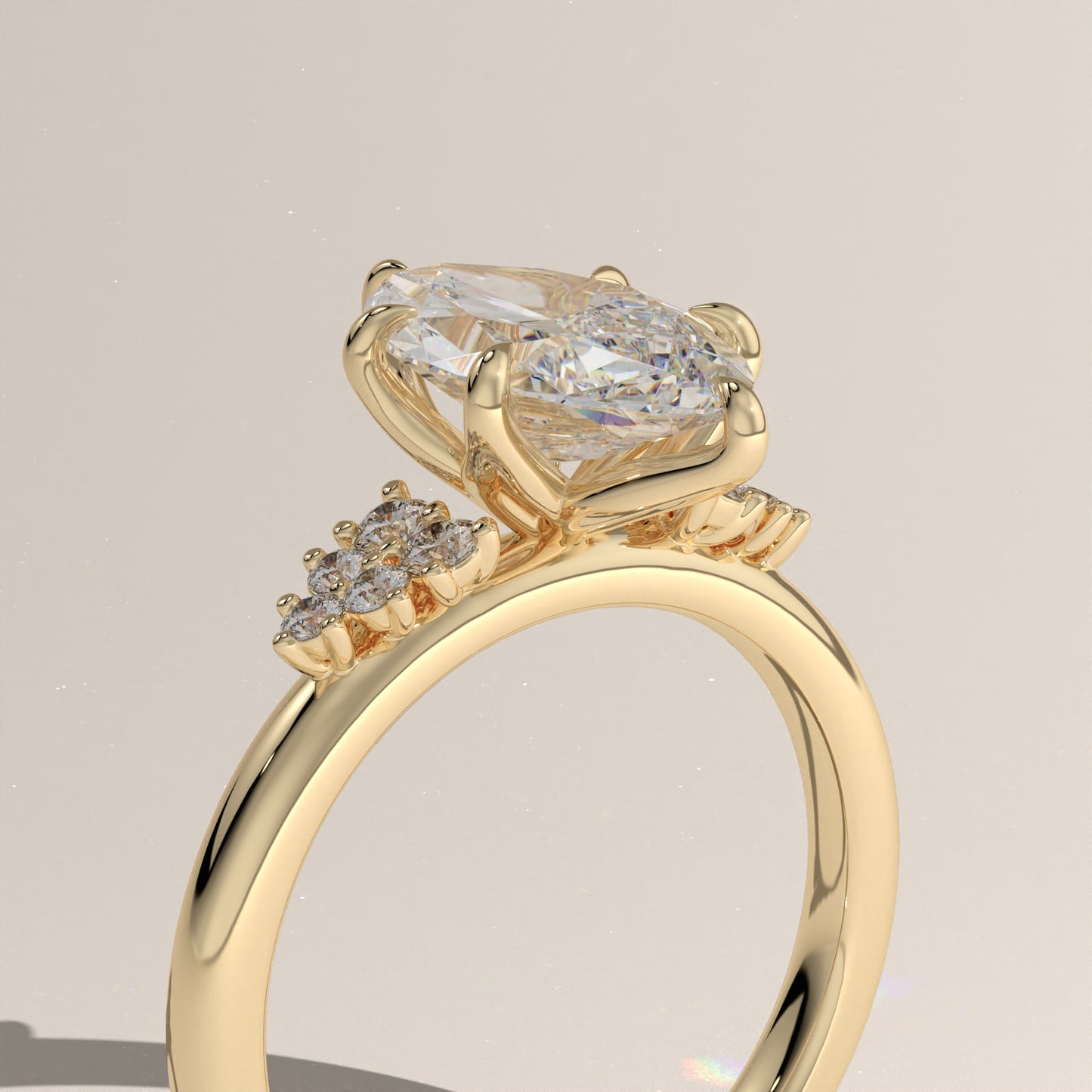 The Oval Claw Solitaire with Clustered Round Shoulder Stones Engagement Ring