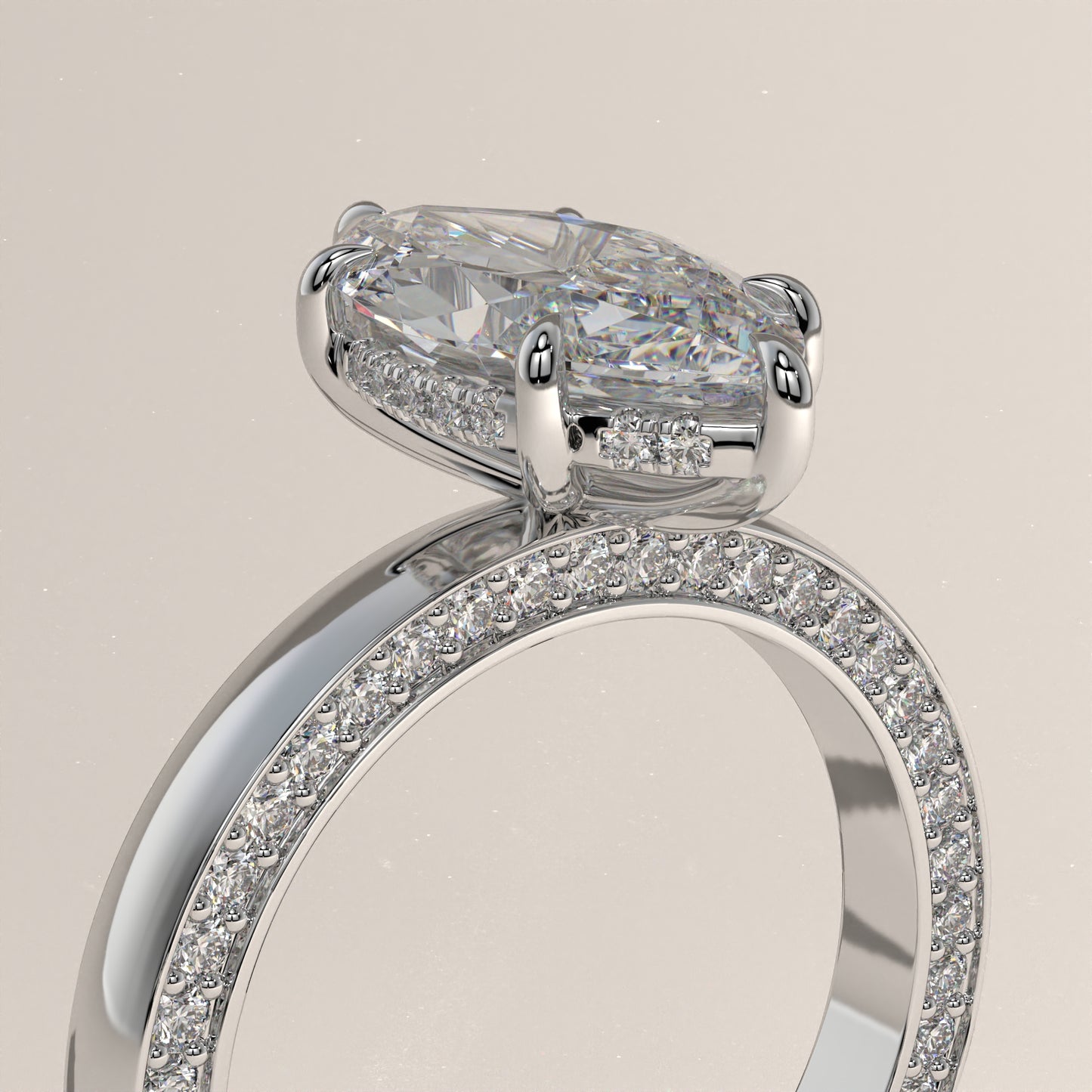 The Solitaire Cigar Pavé Band Marquise Engagement Ring