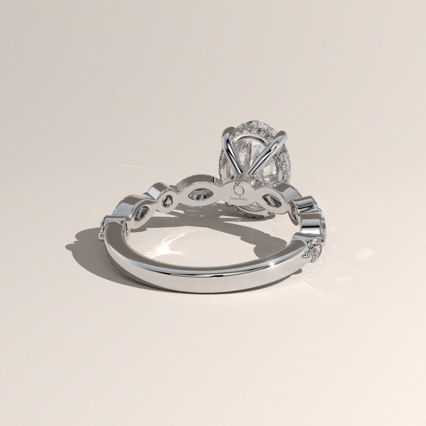 The Oval Cut Hidden Halo with Marquise & Round Diamond Band Engagement Ring