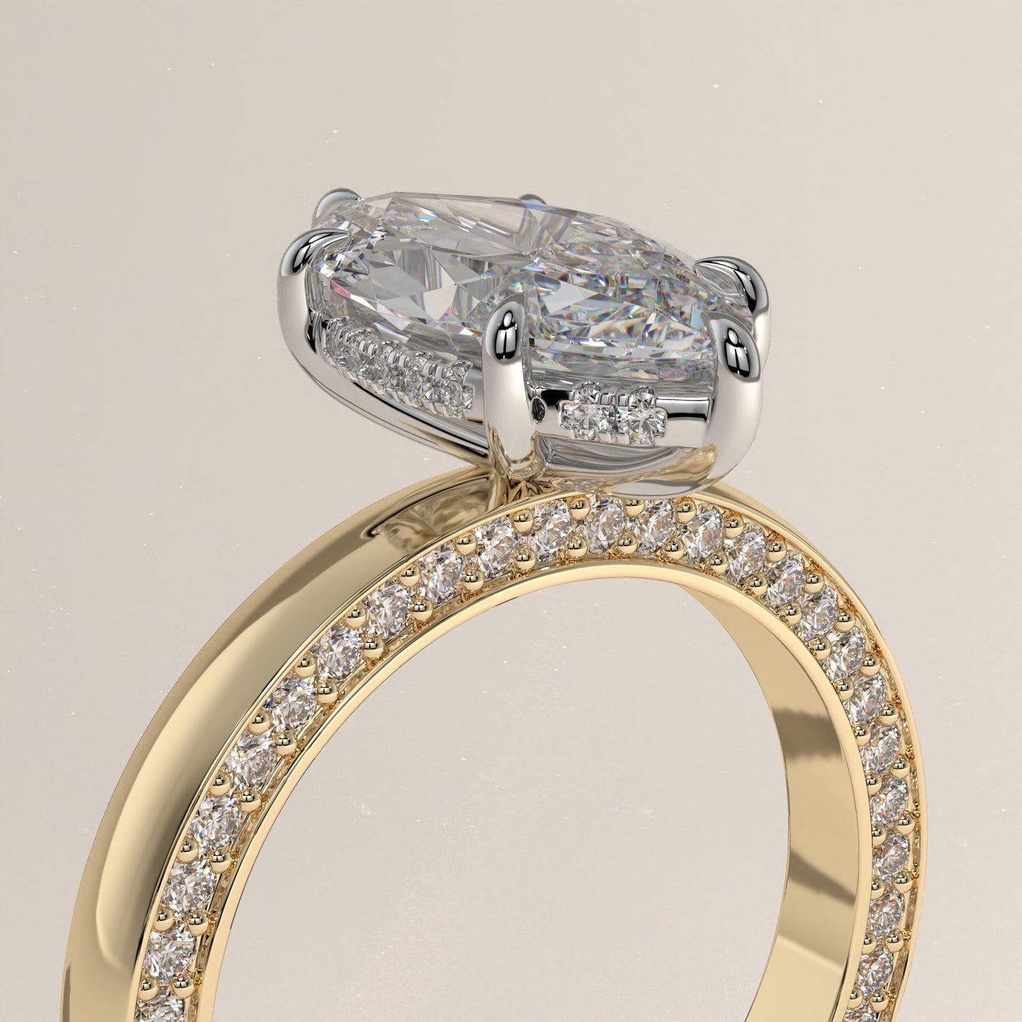 The Solitaire Cigar Pavé Band Marquise Engagement Ring