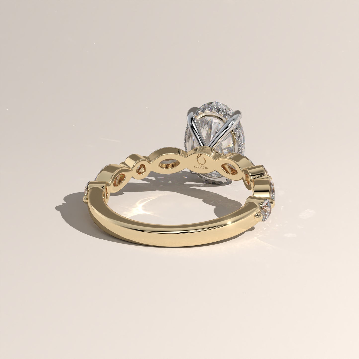 The Oval Cut Hidden Halo with Marquise & Round Diamond Band Engagement Ring