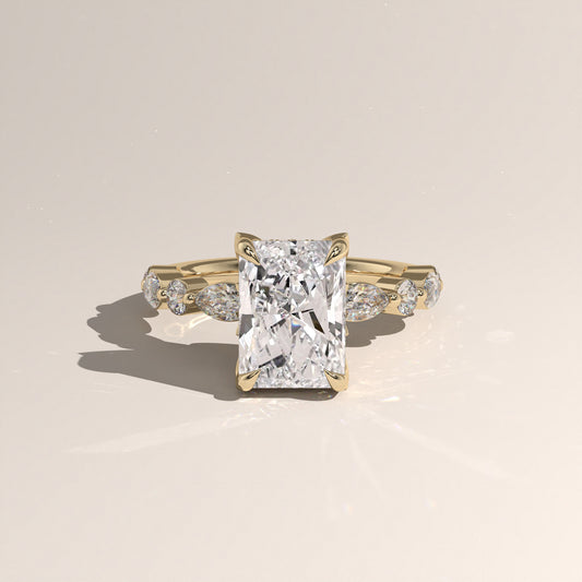 The Petal Prong Floating Band Radiant Engagement Ring
