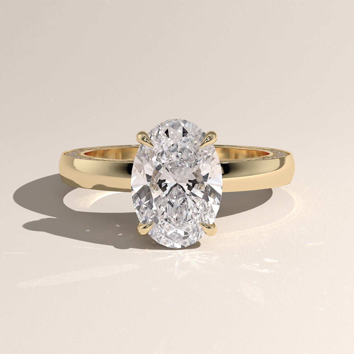 The Solitaire Cigar Pavé Band Oval Engagement Ring