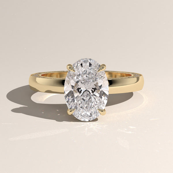 The Solitaire Cigar Pavé Band Oval Engagement Ring