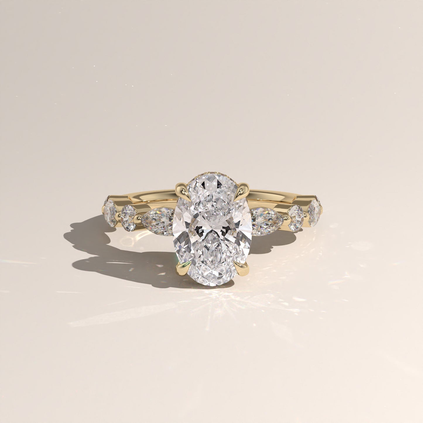 The Oval Cut Hidden Halo with Marquise & Round Diamond Band Engagement Ring