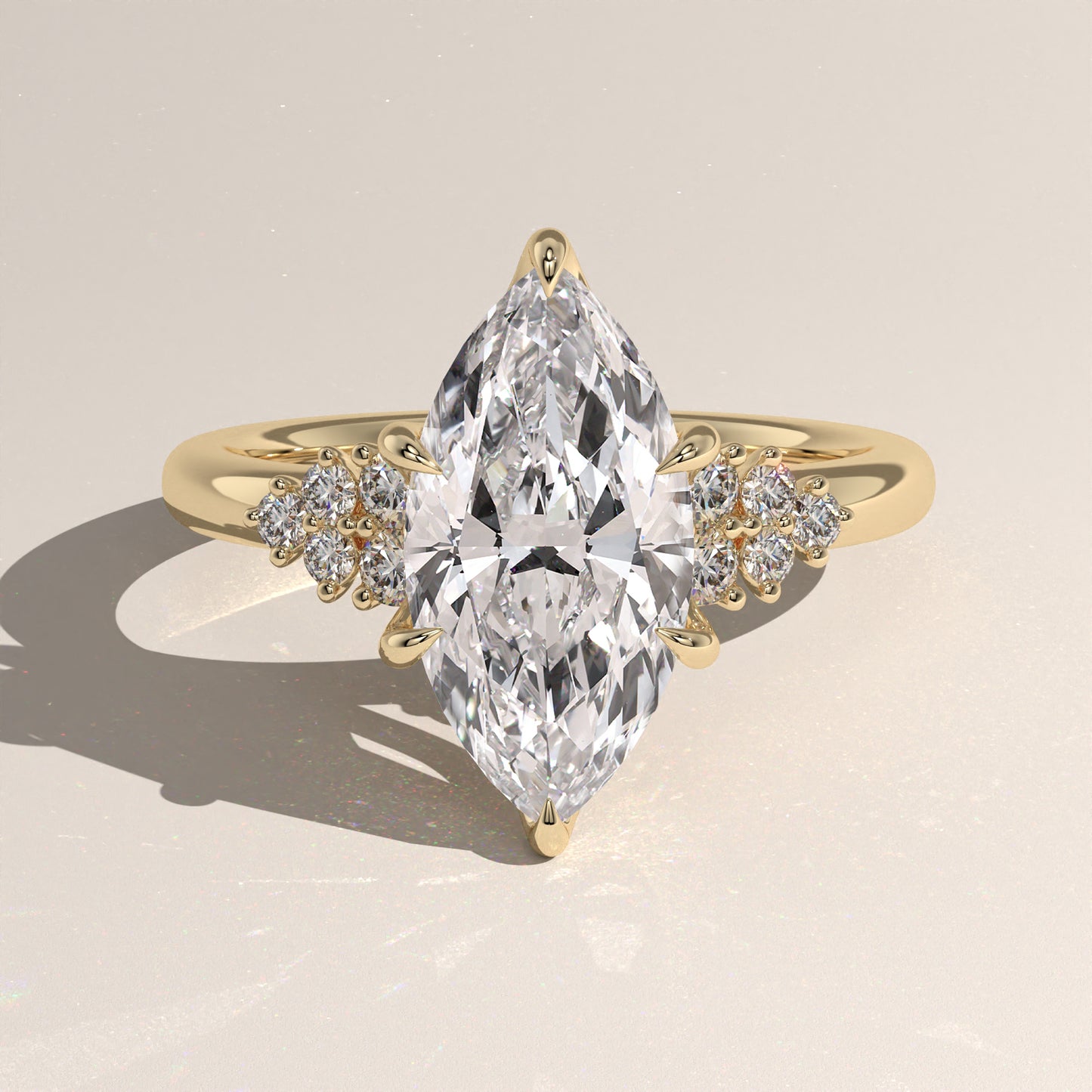 The Oval Claw Solitaire with Clustered Round Shoulder Stones Engagement Ring