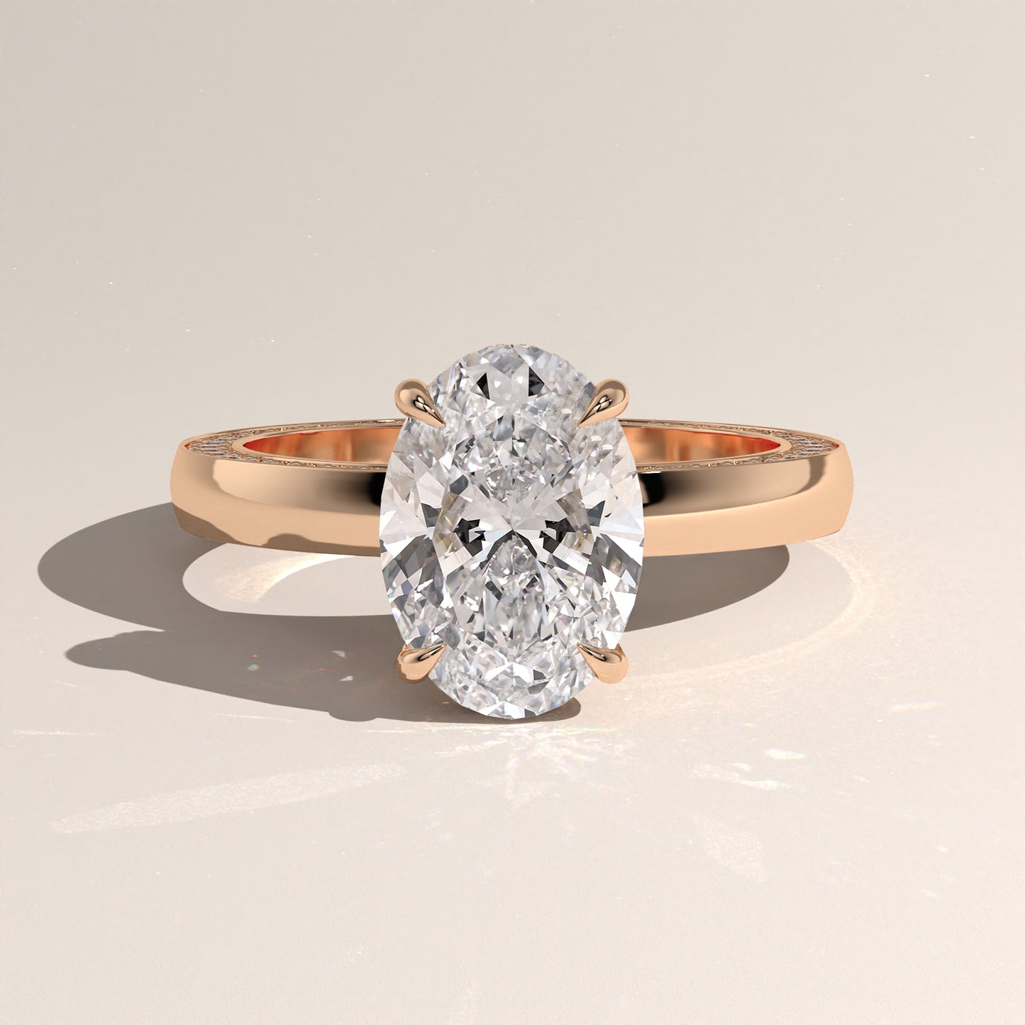 The Solitaire Cigar Pavé Band Oval Engagement Ring