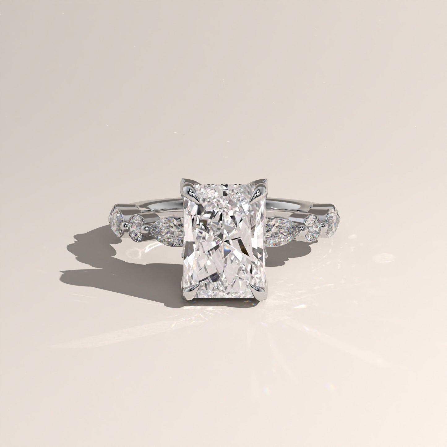 The Petal Prong Floating Band Radiant Engagement Ring