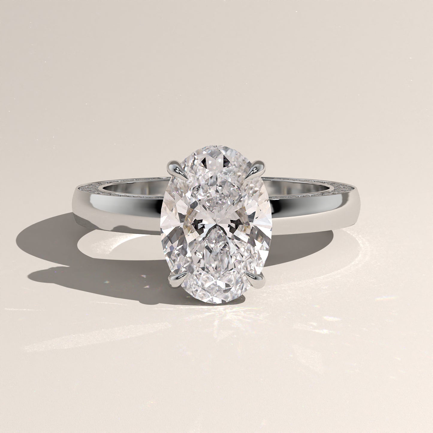 The Solitaire Cigar Pavé Band Oval Engagement Ring