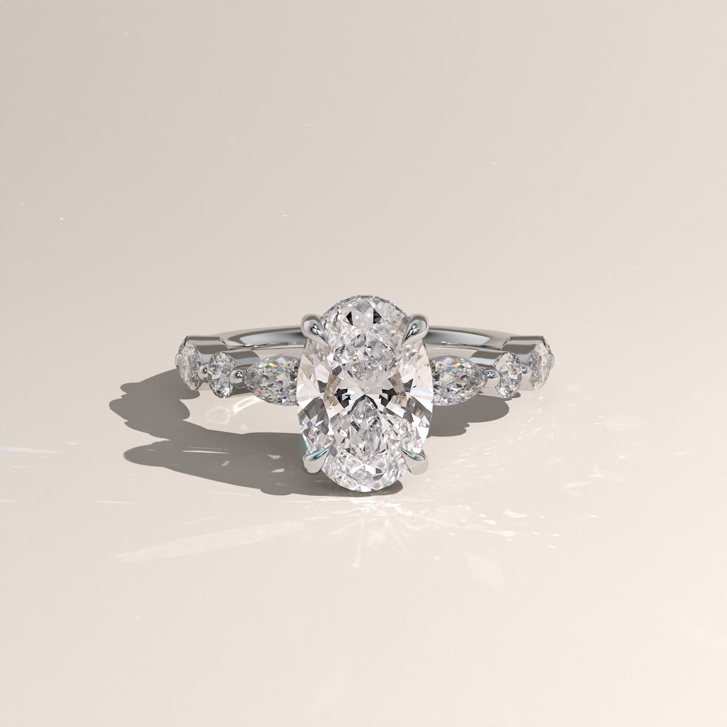 The Oval Cut Hidden Halo with Marquise & Round Diamond Band Engagement Ring