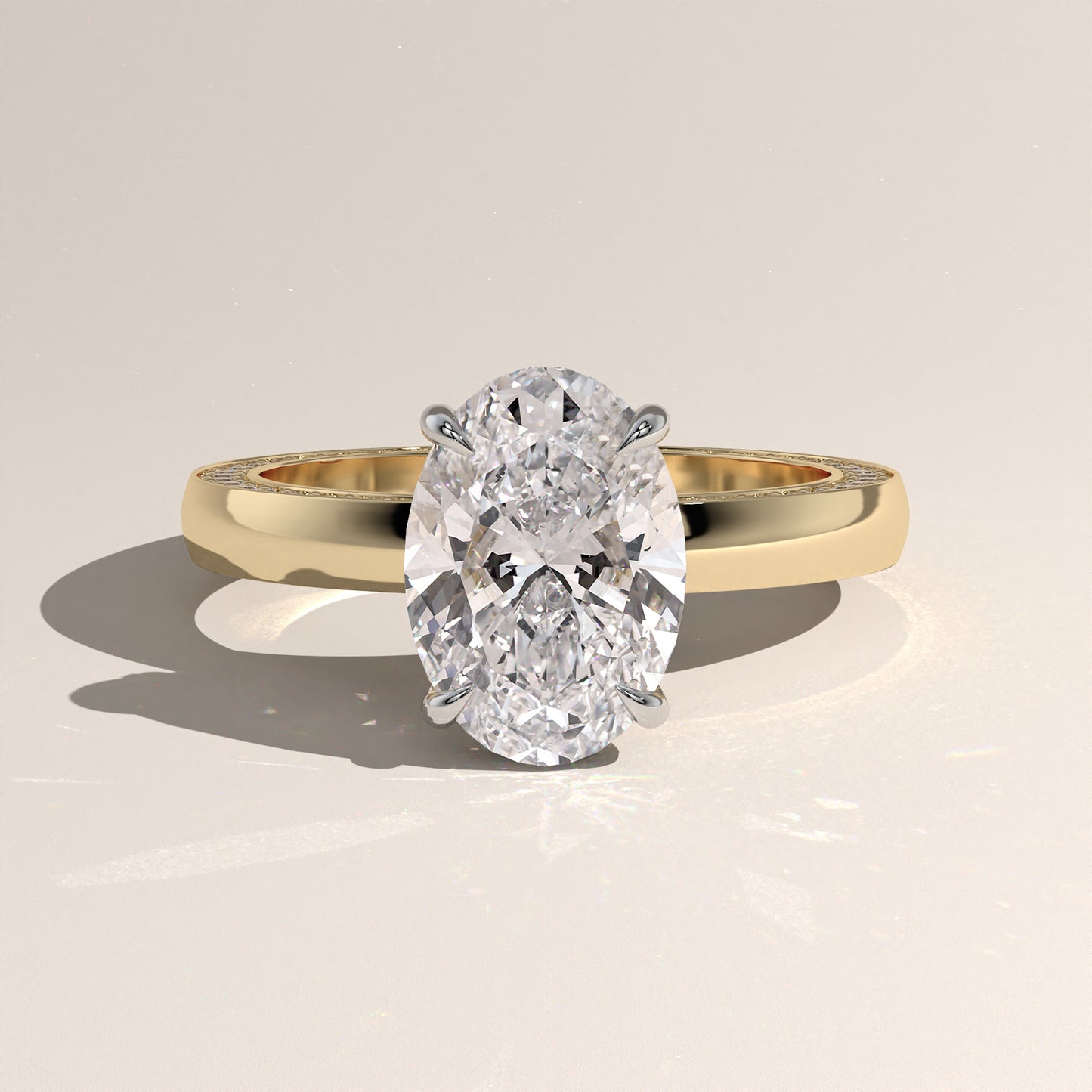 The Solitaire Cigar Pavé Band Oval Engagement Ring