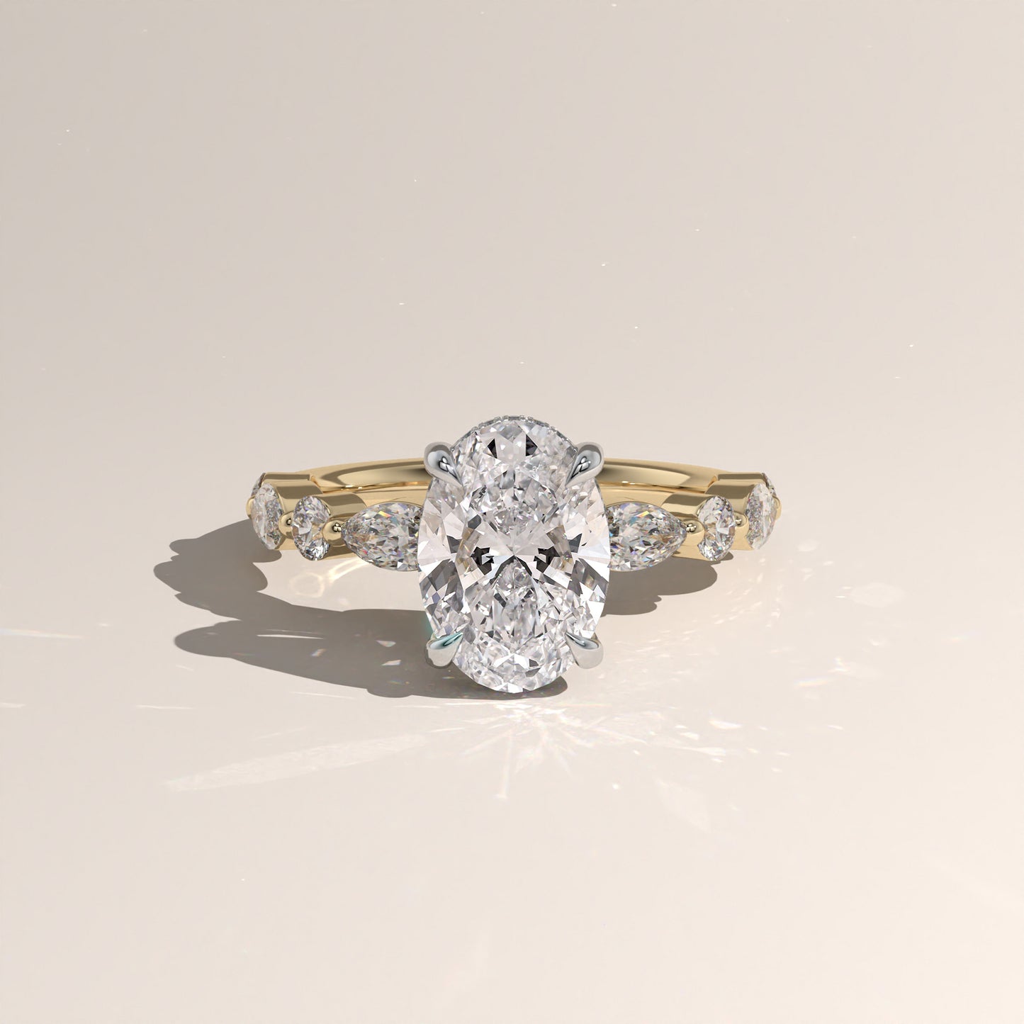 The Oval Cut Hidden Halo with Marquise & Round Diamond Band Engagement Ring