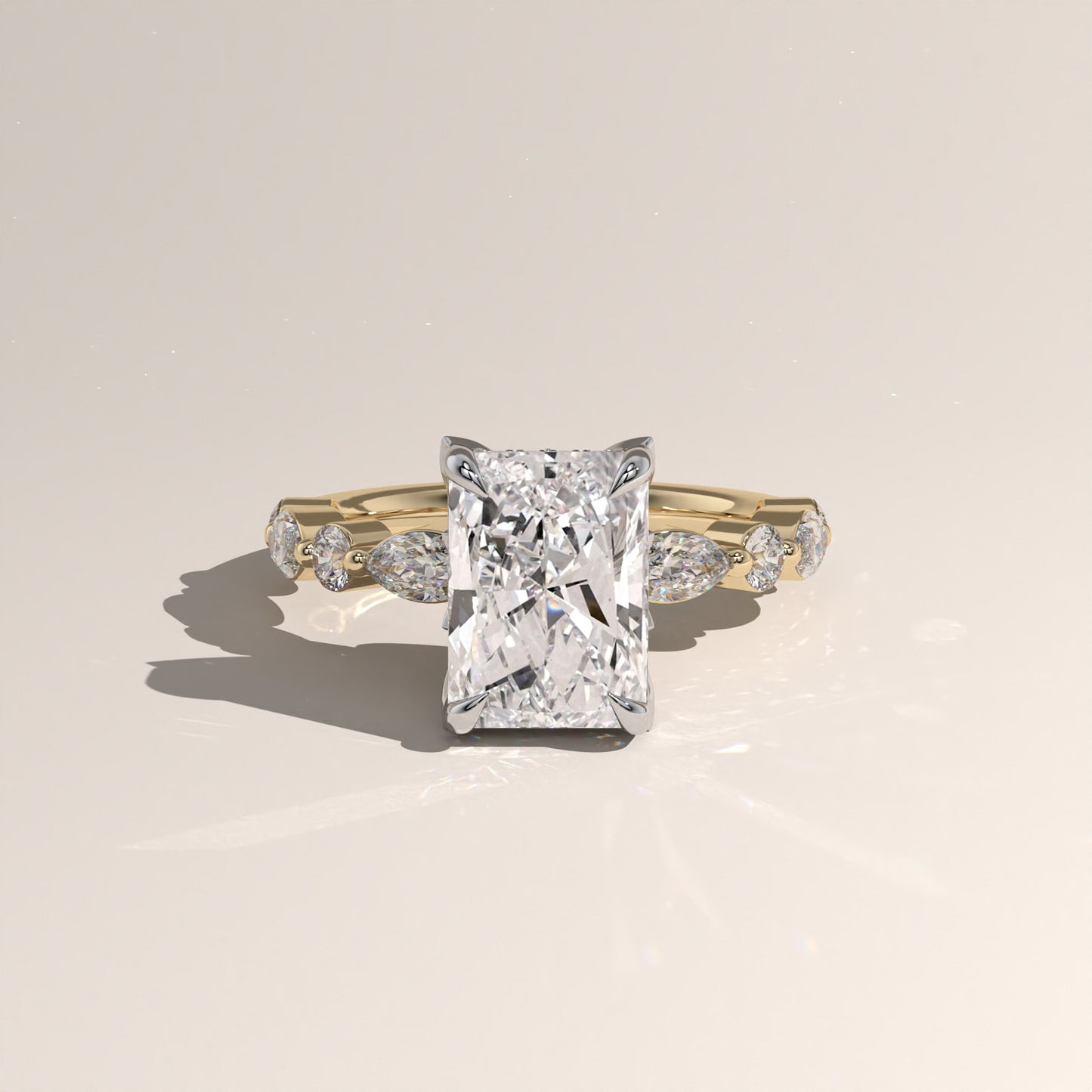 The Petal Prong Floating Band Radiant Engagement Ring