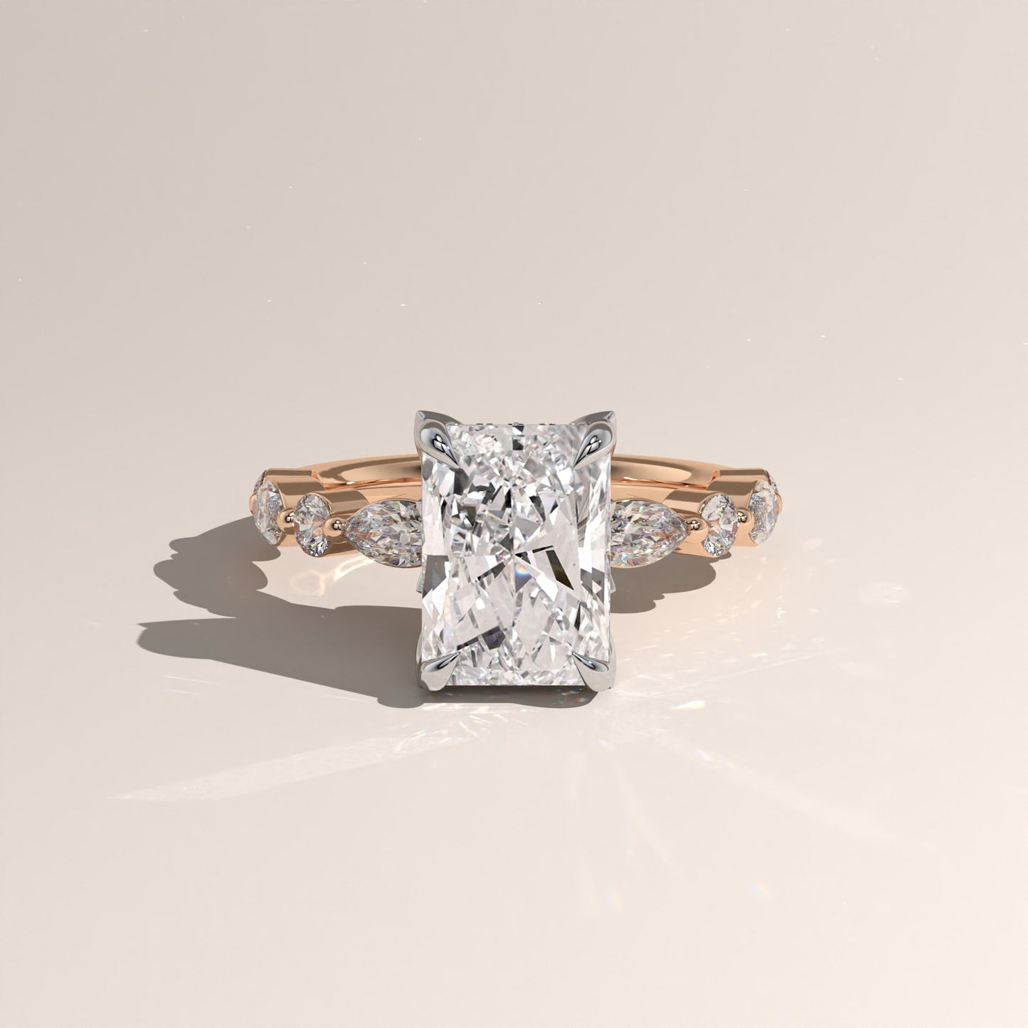 The Petal Prong Floating Band Radiant Engagement Ring